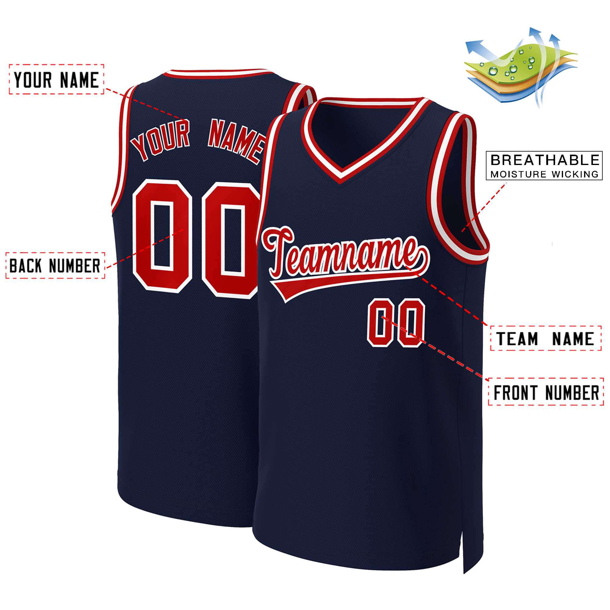 Custom Navy Red-White Classic Tops Basketball Jersey