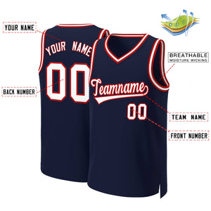 Custom Navy White-Red Classic Tops Basketball Jersey