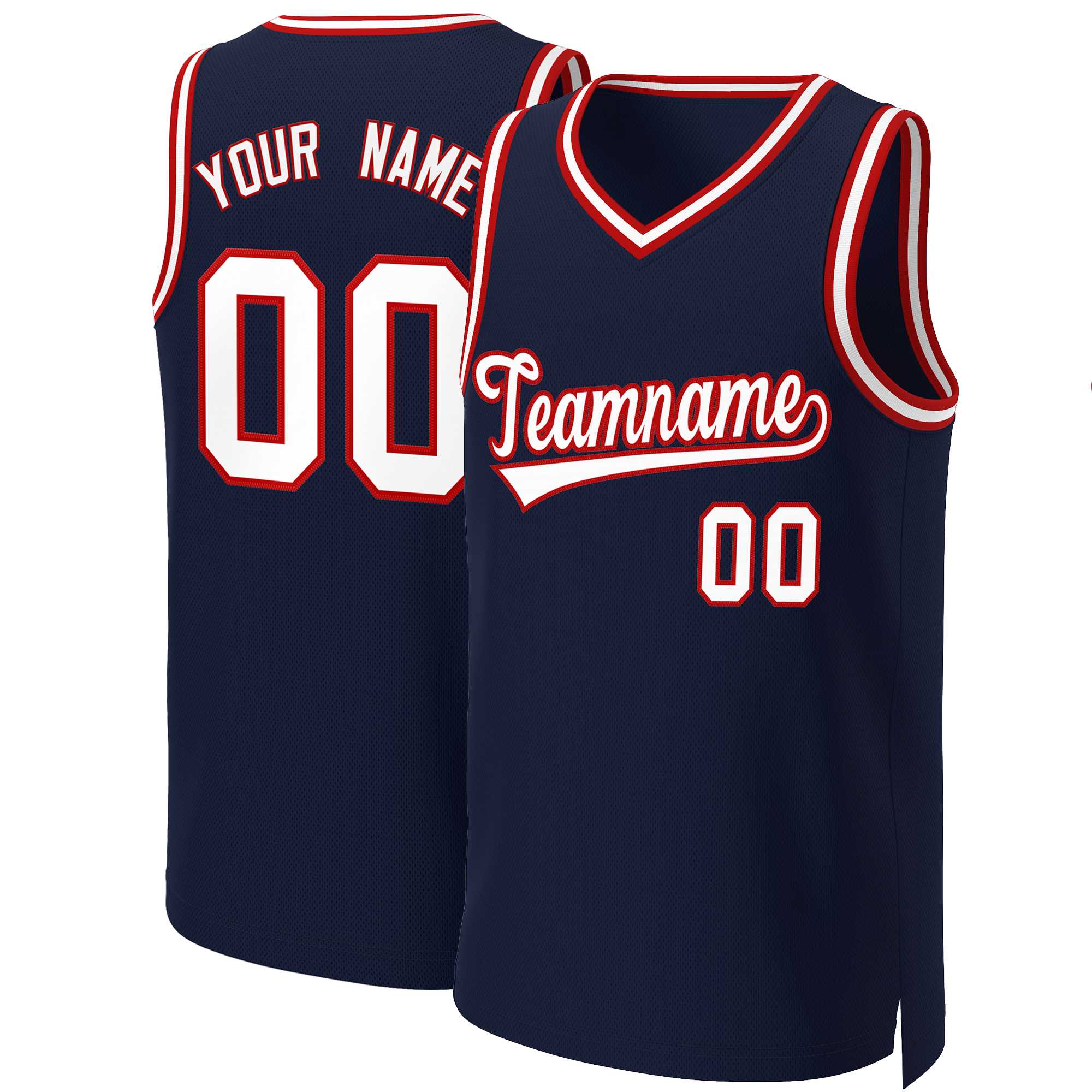 Custom Navy White-Red Classic Tops Basketball Jersey