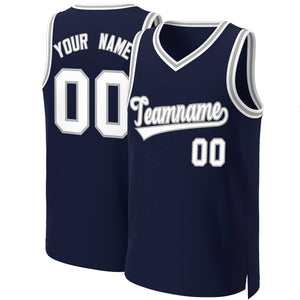 Custom Navy White-Gray Classic Tops Basketball Jersey