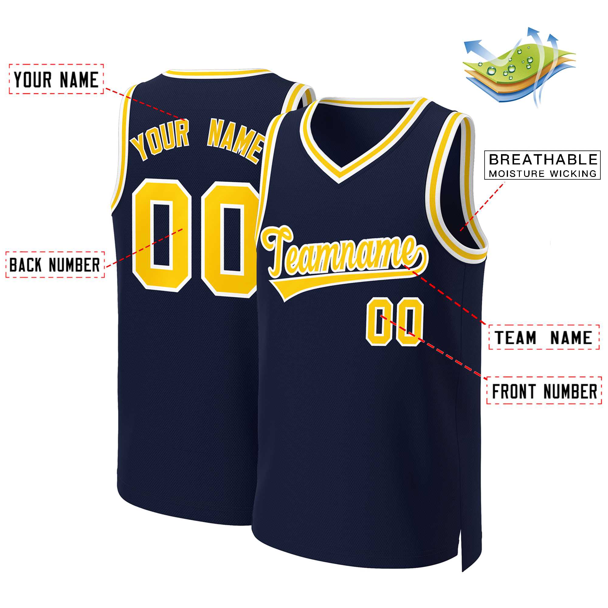 Custom Navy Yellow-White Classic Tops Basketball Jersey