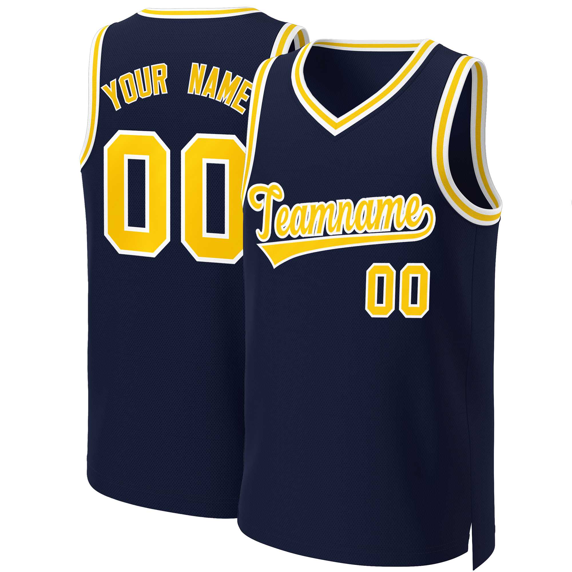 Custom Navy Yellow-White Classic Tops Basketball Jersey