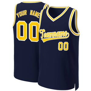 Maillot de basket-ball personnalisé, haut classique jaune-blanc marine