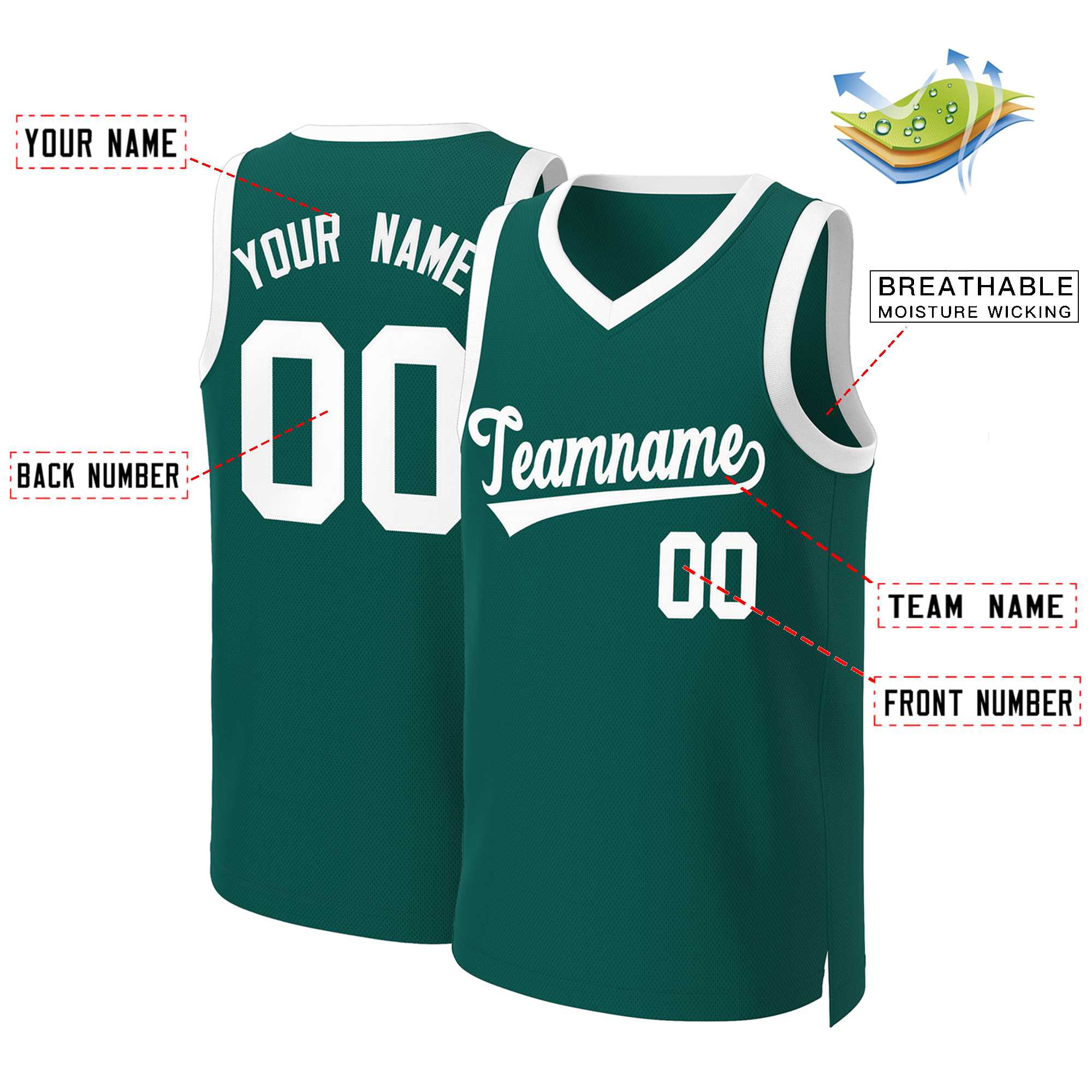 Maillot de basket-ball classique blanc Aqua personnalisé