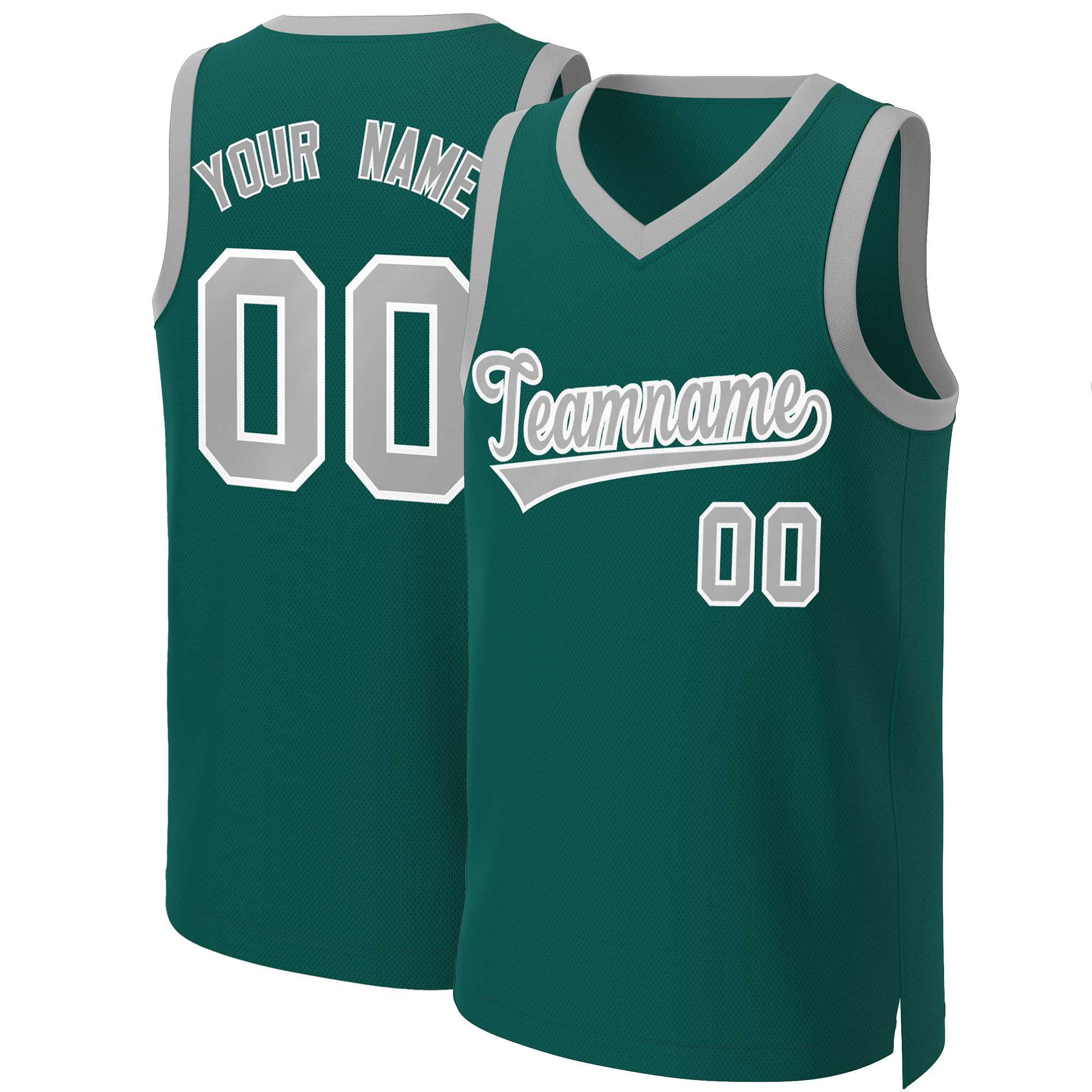 Maillot de basket-ball classique personnalisé gris-blanc Aqua