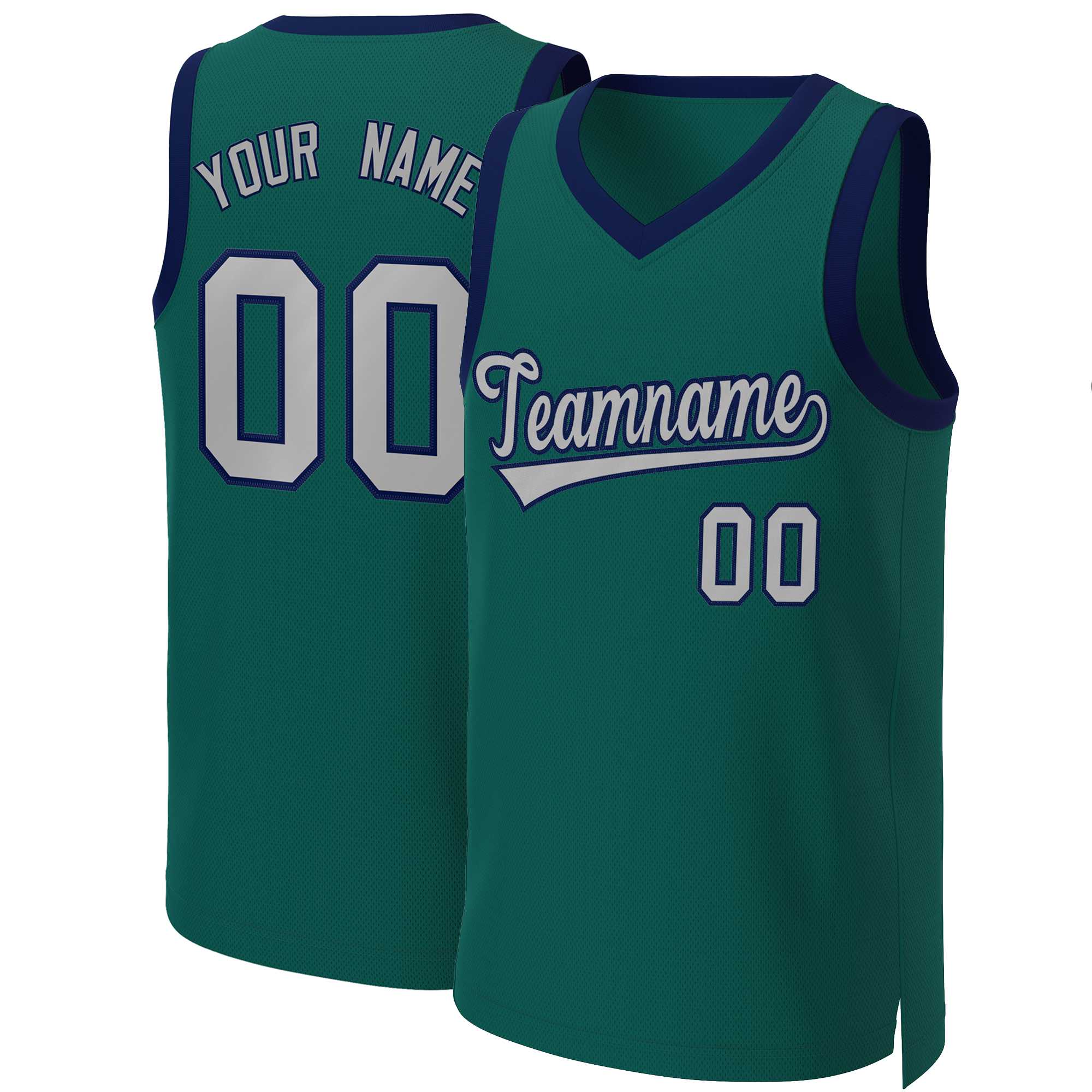 Maillot de basket-ball classique personnalisé Aqua gris-marine