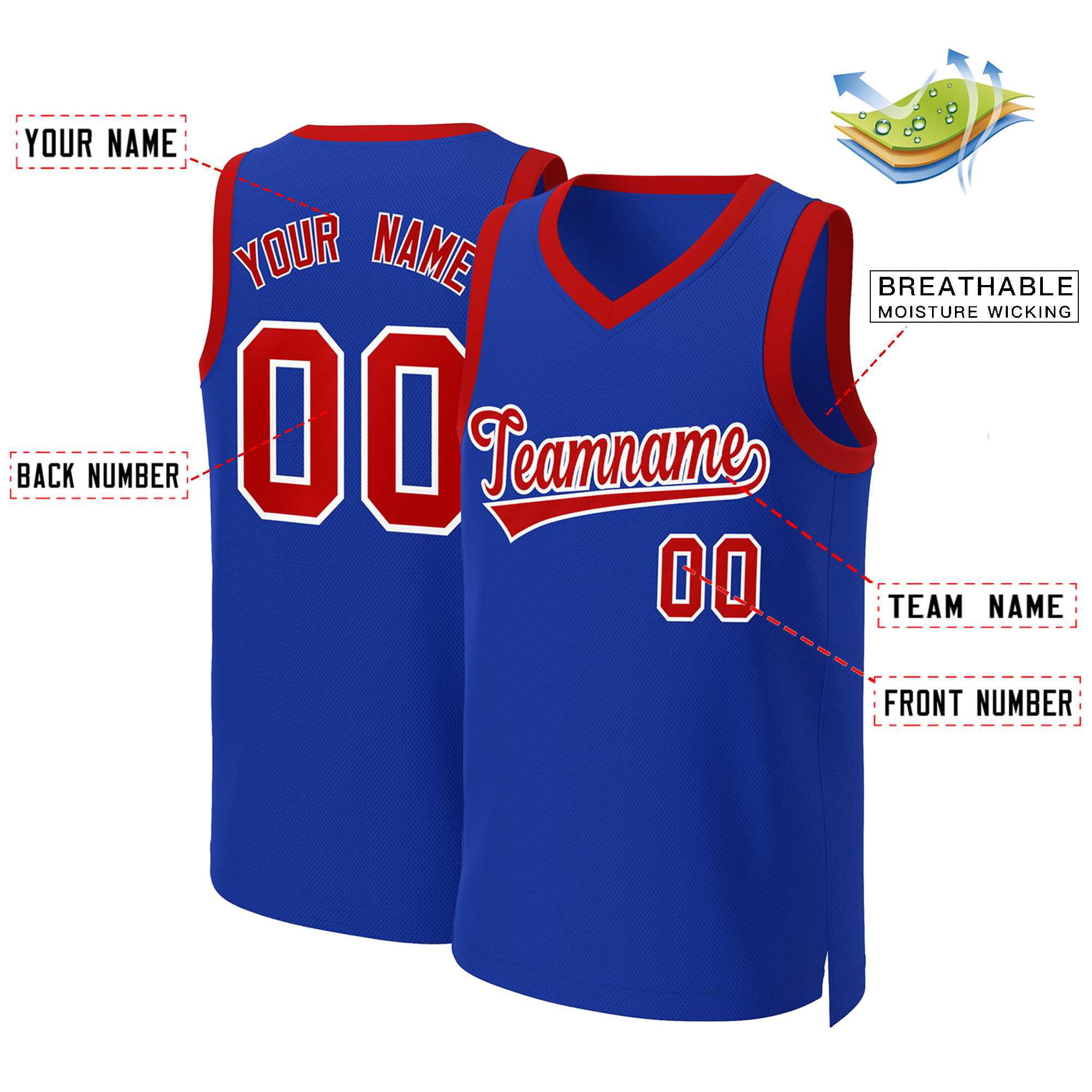 Maillot de basket-ball classique personnalisé Royal rouge-blanc