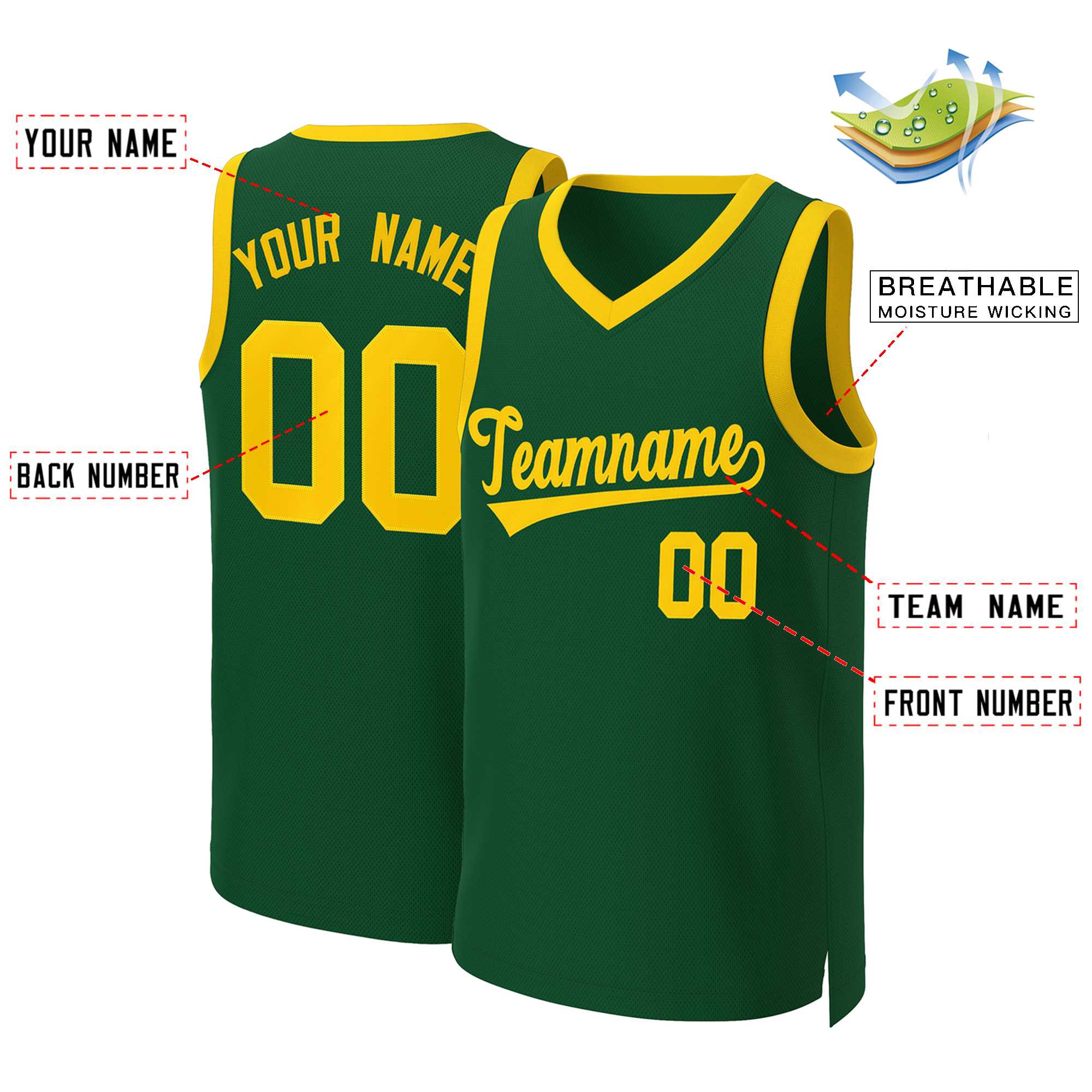 Custom Green Gold Classic Tops Basketball Jersey