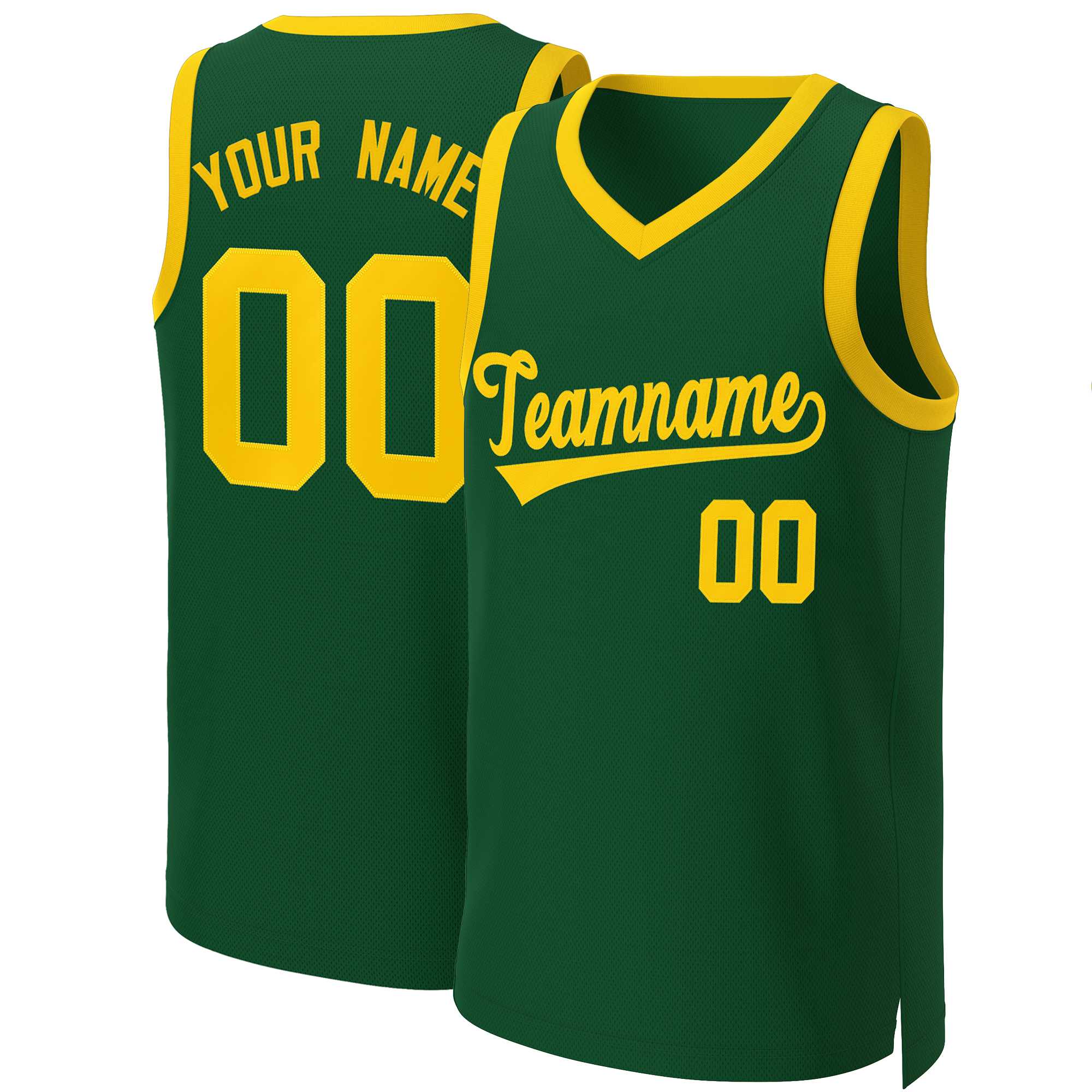 Maillot de basket-ball classique personnalisé en or vert