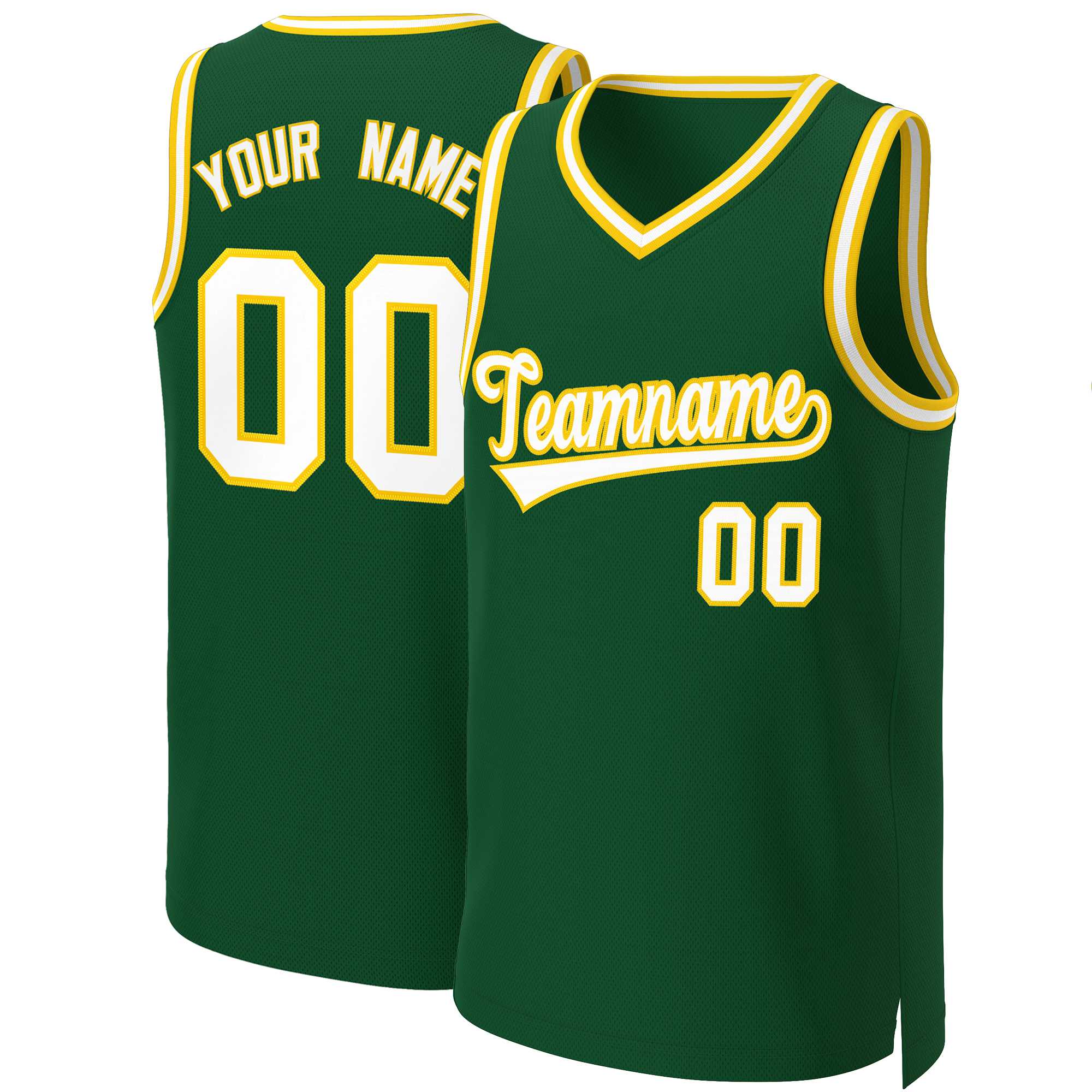 Maillot de basket-ball classique personnalisé vert blanc-or