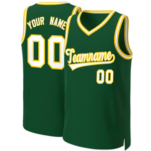 Custom Green White-Gold Classic Tops Basketball Jersey