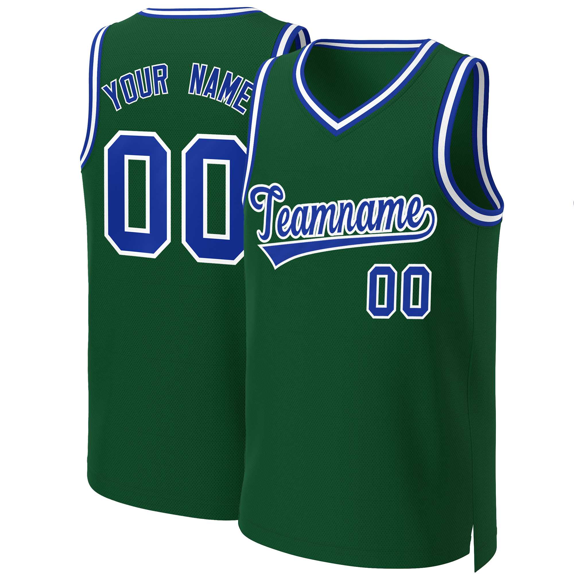 Maillot de basket-ball classique vert Royal-blanc personnalisé