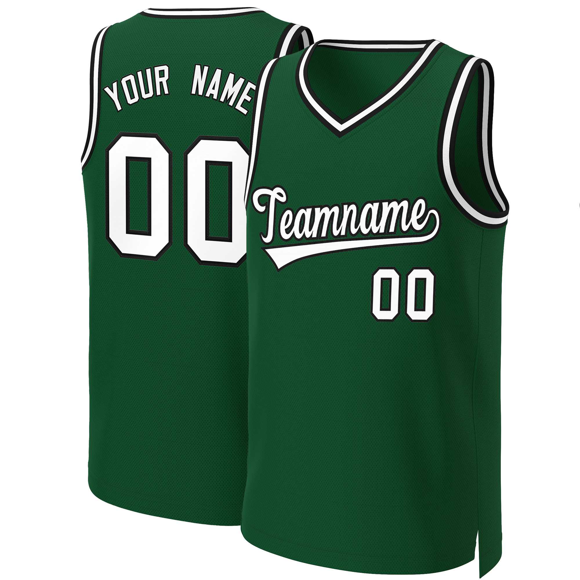 Maillot de basket-ball classique personnalisé vert blanc-noir