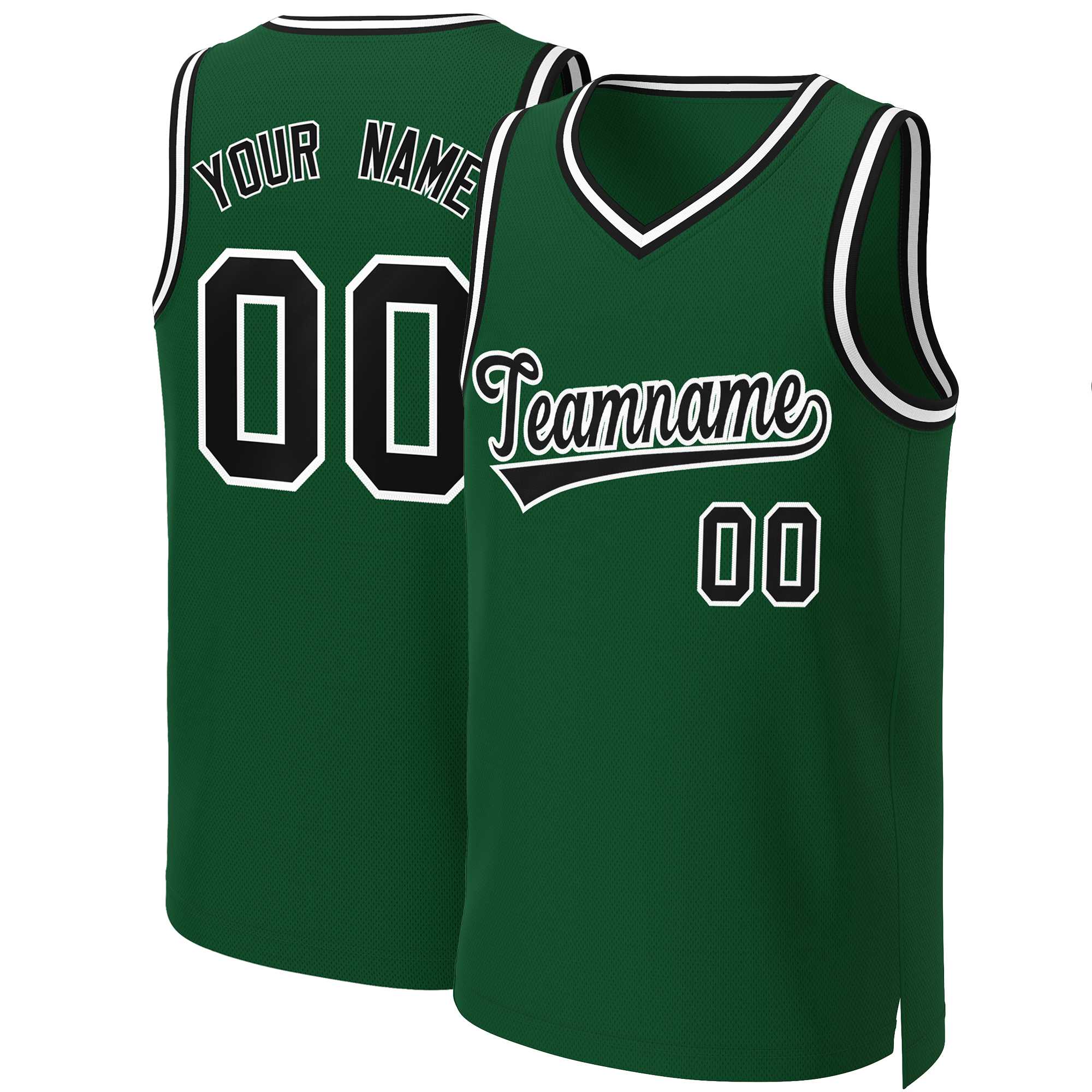 Maillot de basket-ball classique personnalisé vert noir-blanc