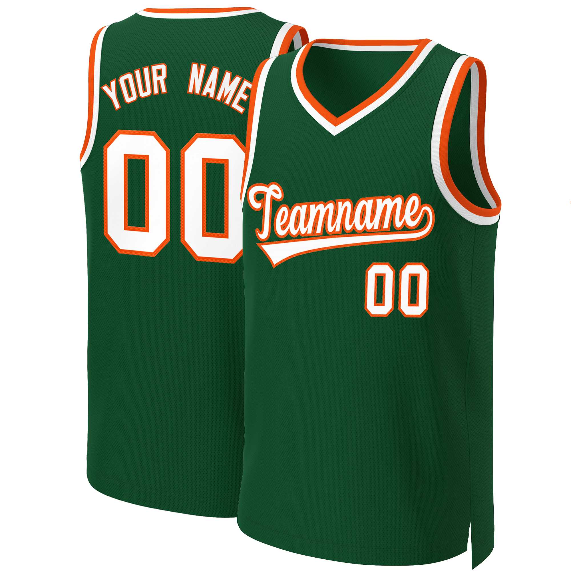 Maillot de basket-ball classique personnalisé vert blanc-Orange