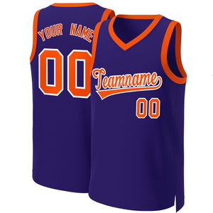 Maillot de basket-ball classique personnalisé violet orange-blanc