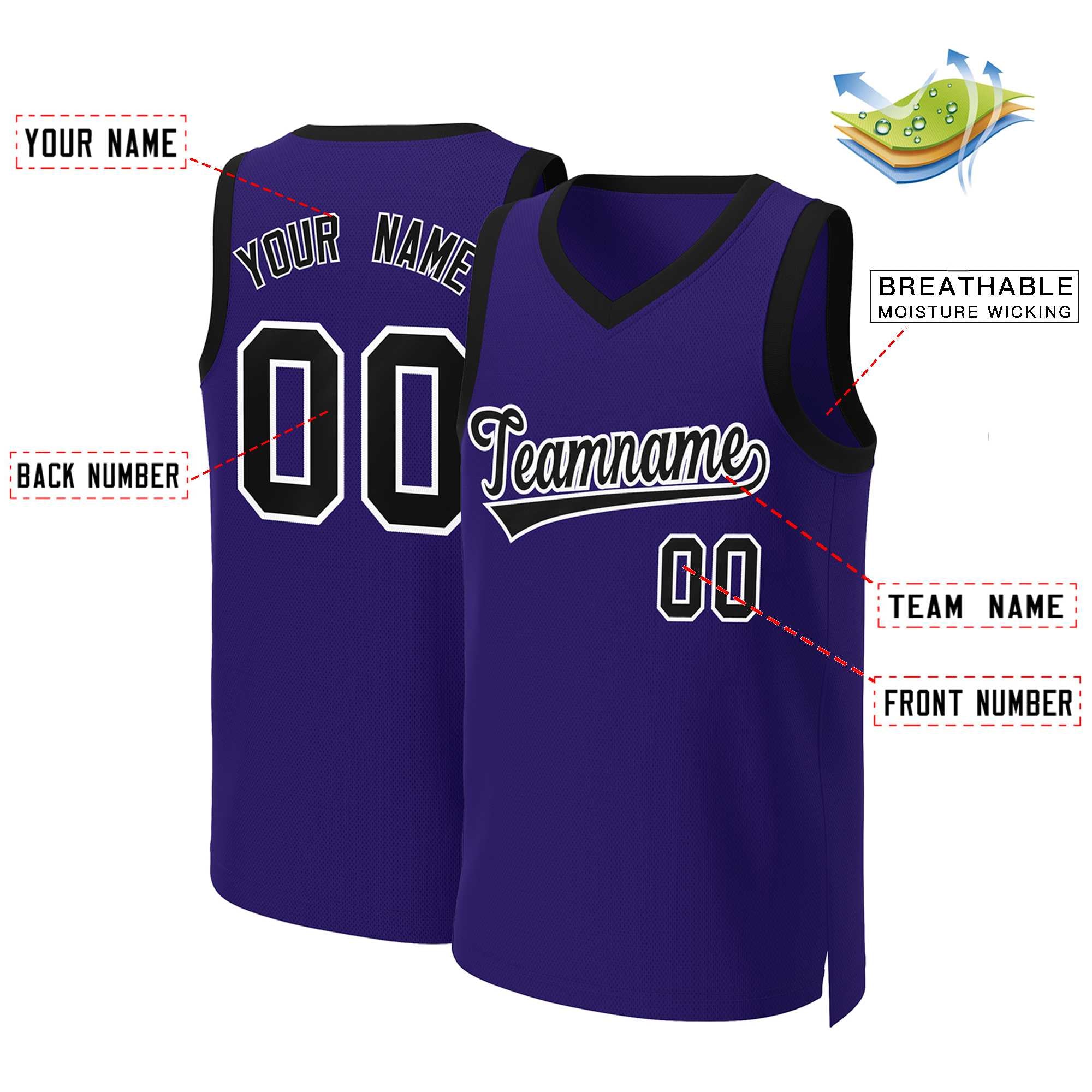 Maillot de basket-ball classique violet noir-blanc personnalisé