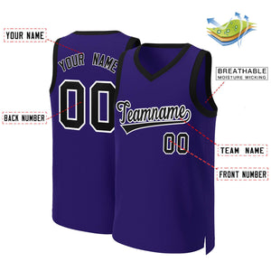 Custom Purple Black-White Classic Tops Basketball Jersey