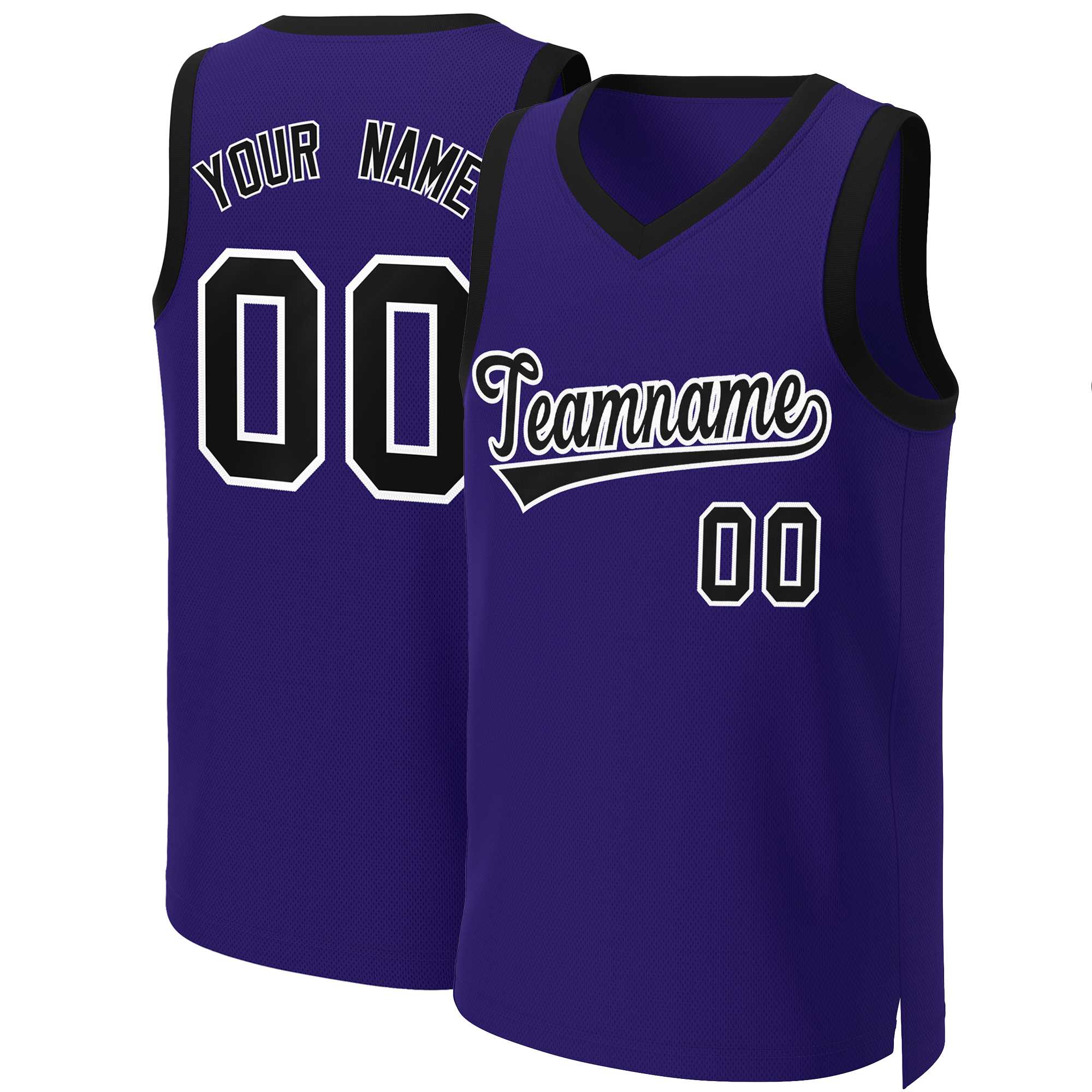 Maillot de basket-ball classique violet noir-blanc personnalisé