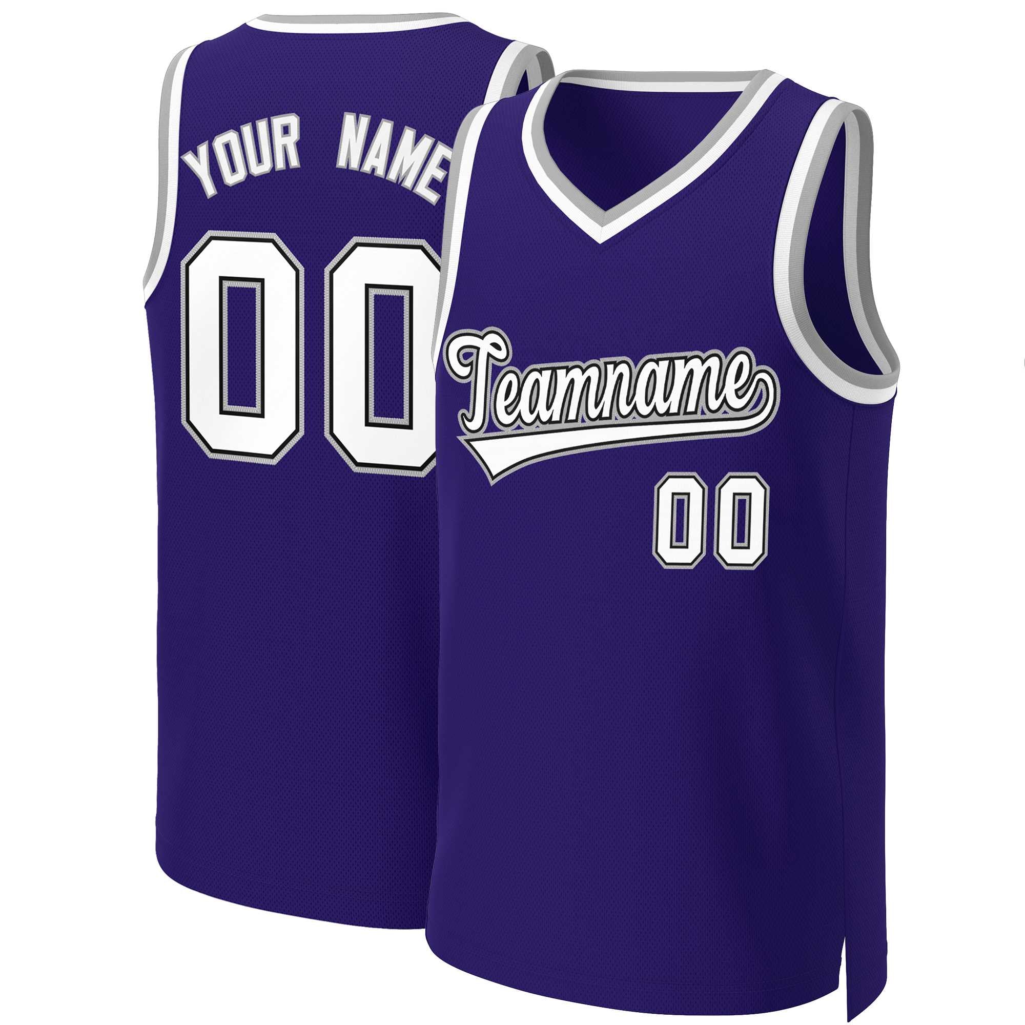 Maillot de basket-ball classique personnalisé violet blanc-noir