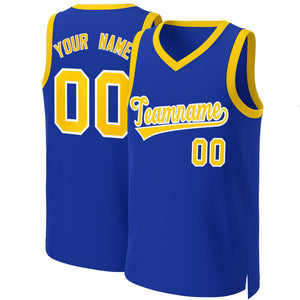 Maillot de basket-ball classique personnalisé Royal jaune-blanc