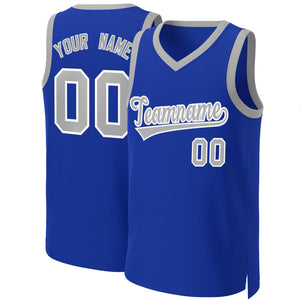 Maillot de basket-ball classique personnalisé Royal gris-blanc