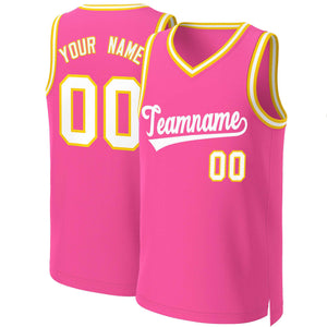 Maillot de basket-ball classique rose blanc personnalisé