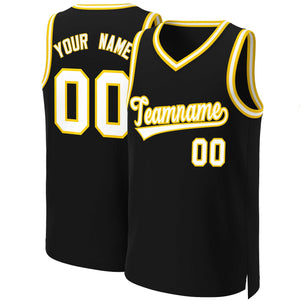 Maillot de basket-ball classique personnalisé noir blanc-jaune