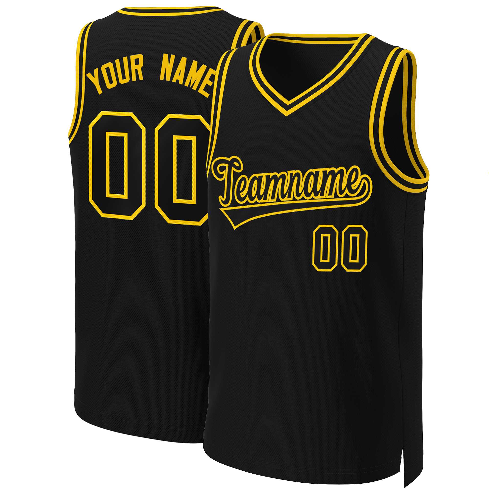 Maillot de basket-ball classique personnalisé noir noir-jaune