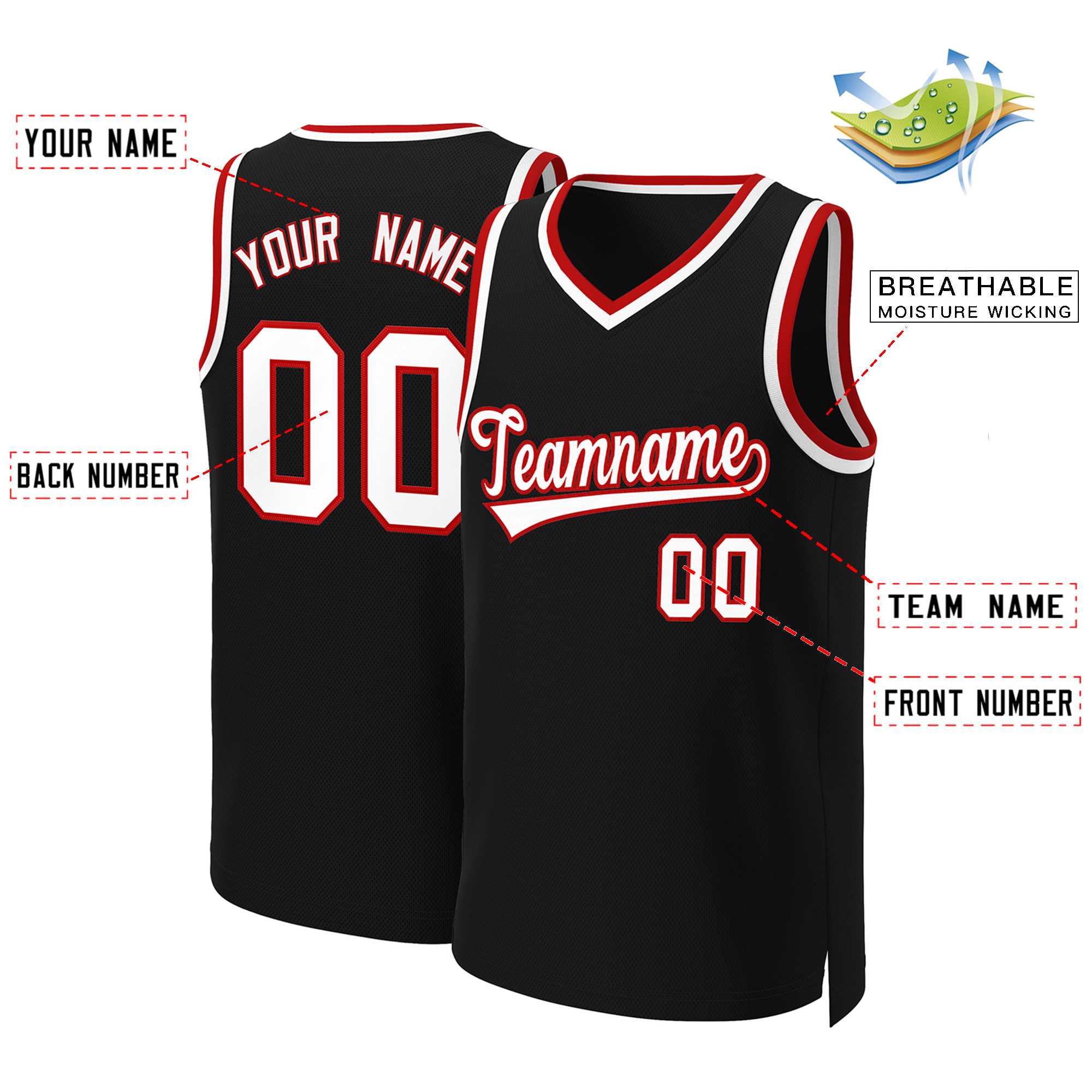 Custom Black White-Red Classic Tops Basketball Jersey