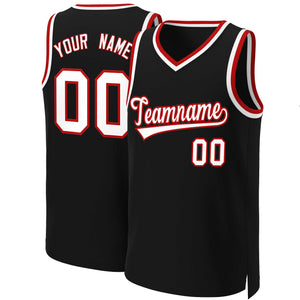 Maillot de basket-ball classique personnalisé noir blanc-rouge