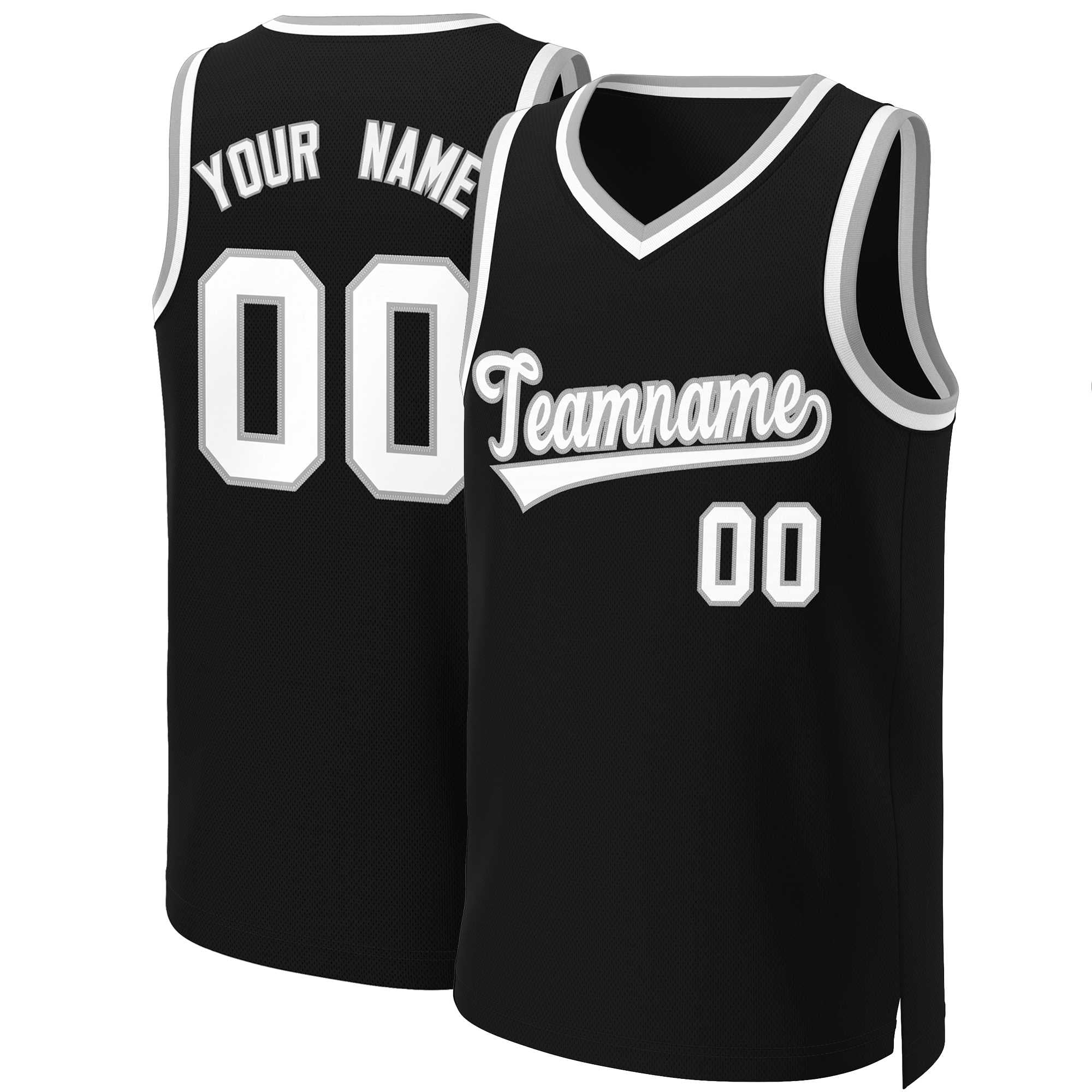 Maillot de basket-ball classique personnalisé noir blanc-gris