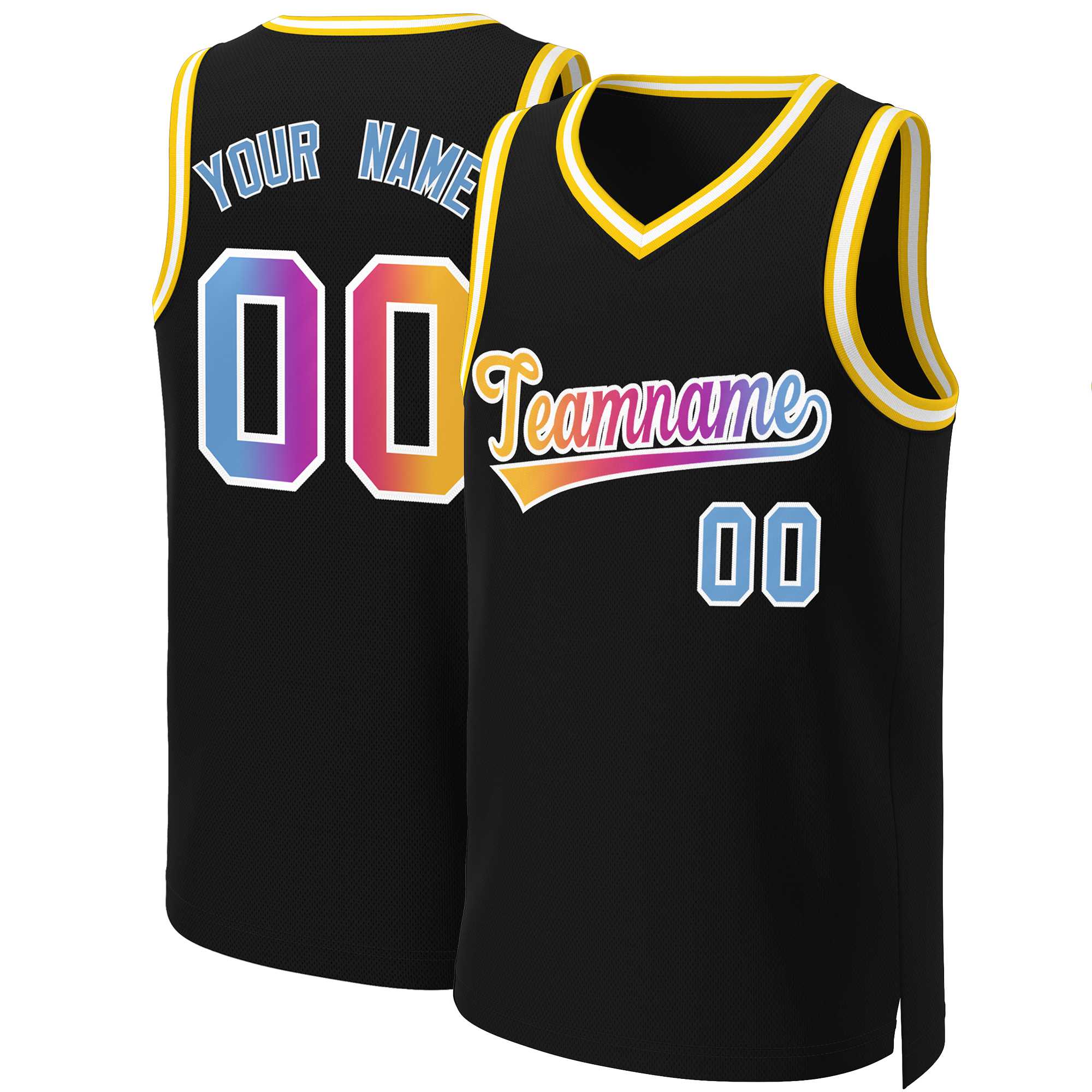 Maillot de basket-ball personnalisé, haut à la mode, dégradé classique, noir, jaune et blanc