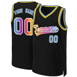 Custom Black Yellow-White Classic Gradient Fashion Tops Basketball Jersey