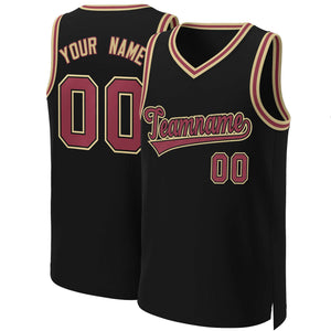 Custom Black Maroon-Black Classic Tops Basketball Jersey