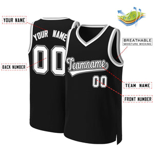 Maillot de basket-ball classique personnalisé noir blanc-noir