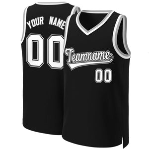 Maillot de basket-ball classique personnalisé noir blanc-noir