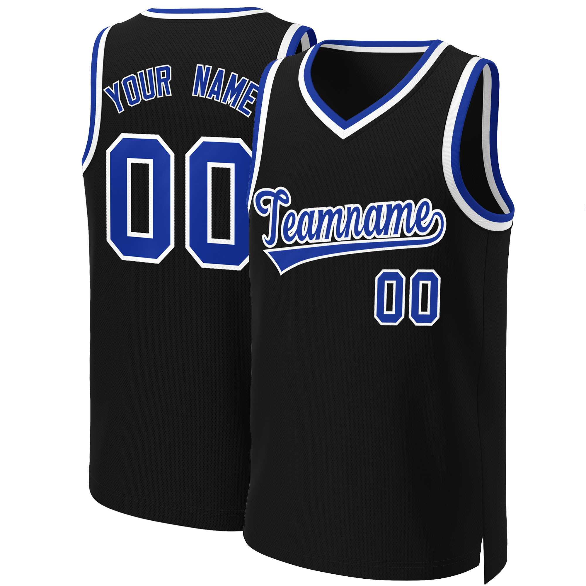 Maillot de basket-ball classique noir Royal-blanc personnalisé