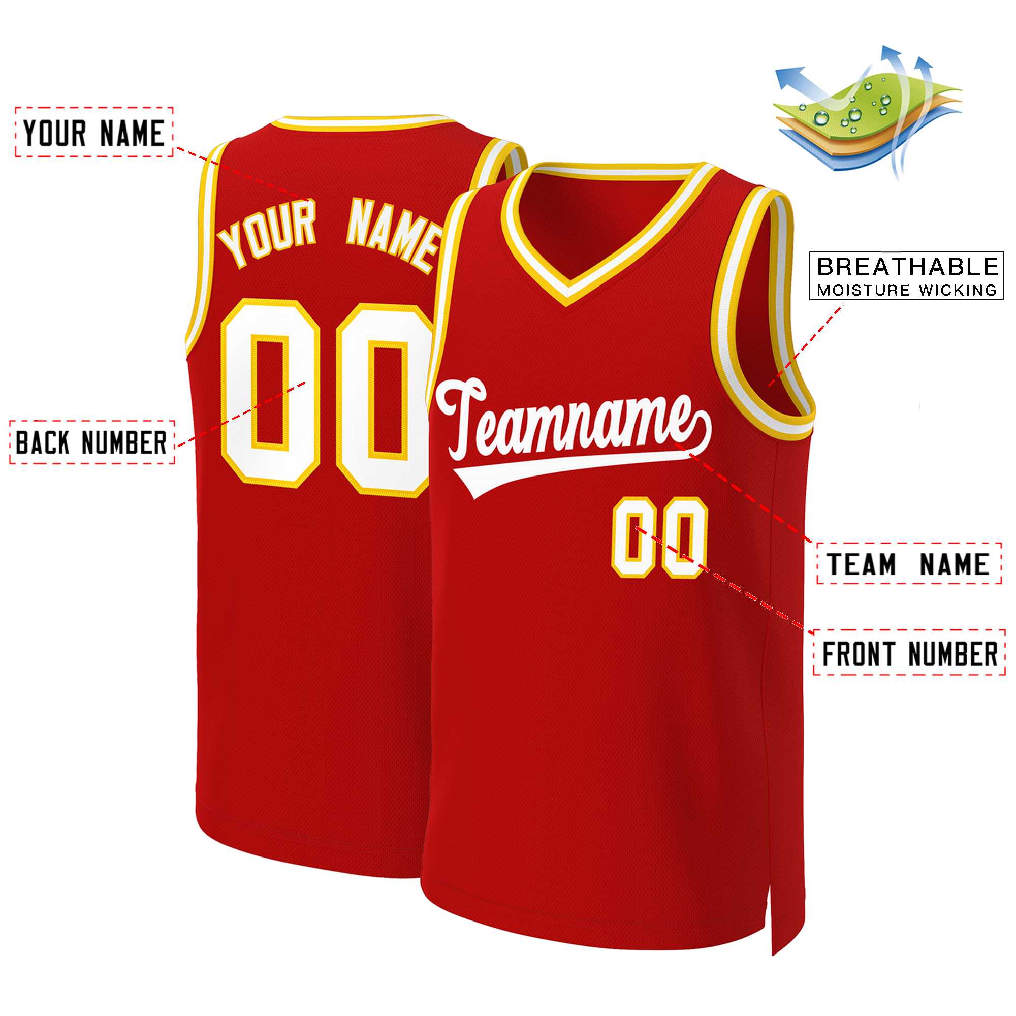 Custom Red White Classic Tops Basketball Jersey