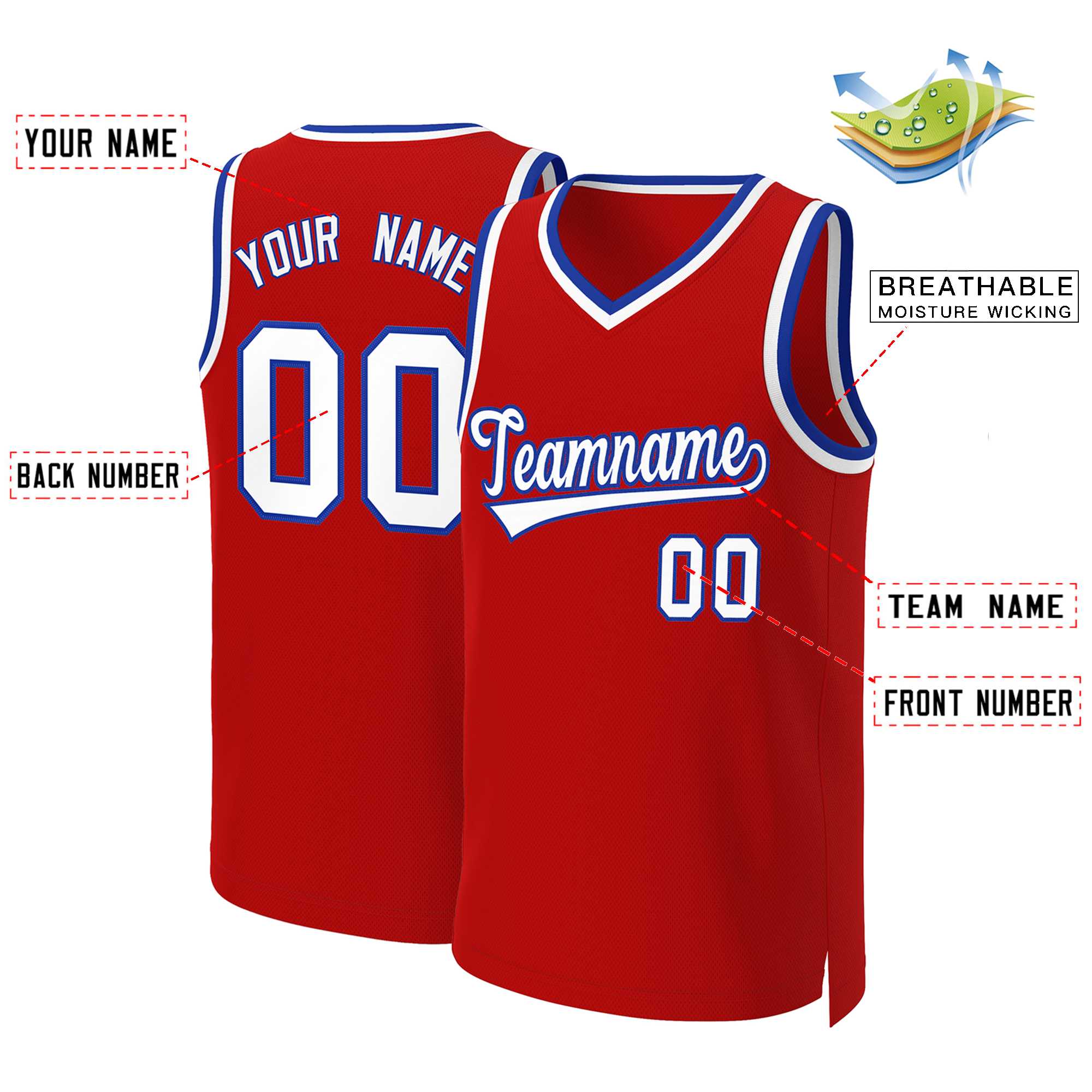 Custom Red White-Royal Classic Tops Basketball Jersey