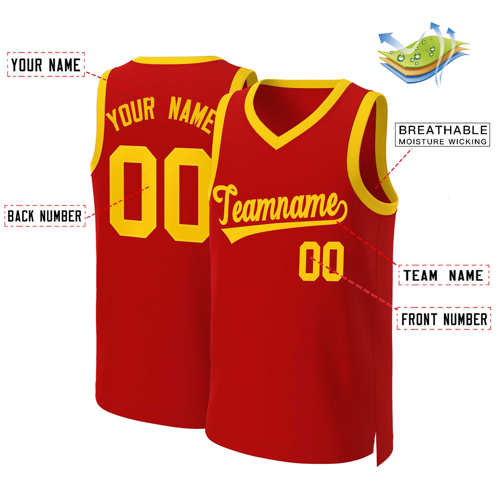 Custom Red Yellow Classic Tops Basketball Jersey