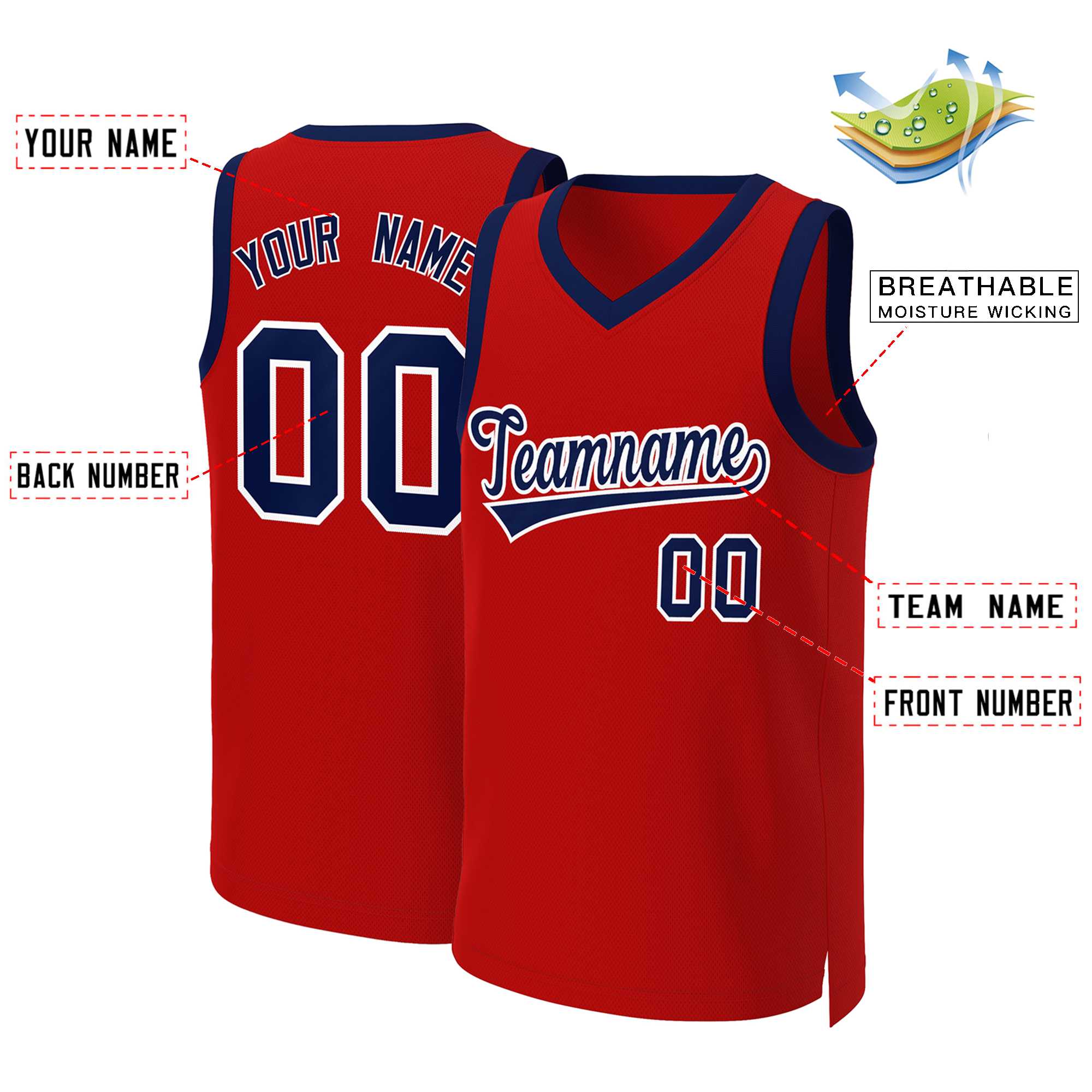 Custom Red Navy-White Classic Tops Basketball Jersey