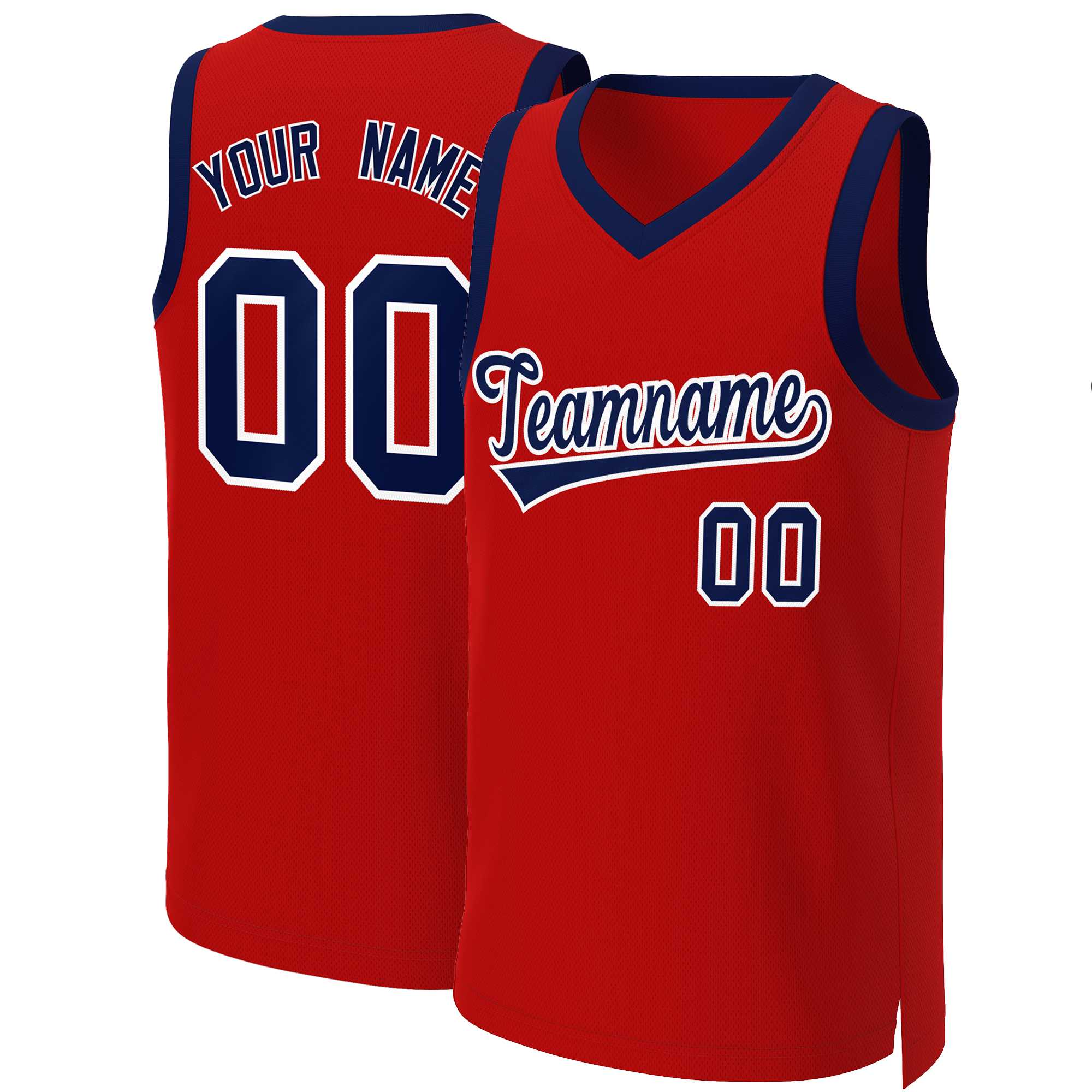 Maillot de basket-ball classique personnalisé rouge marine-blanc