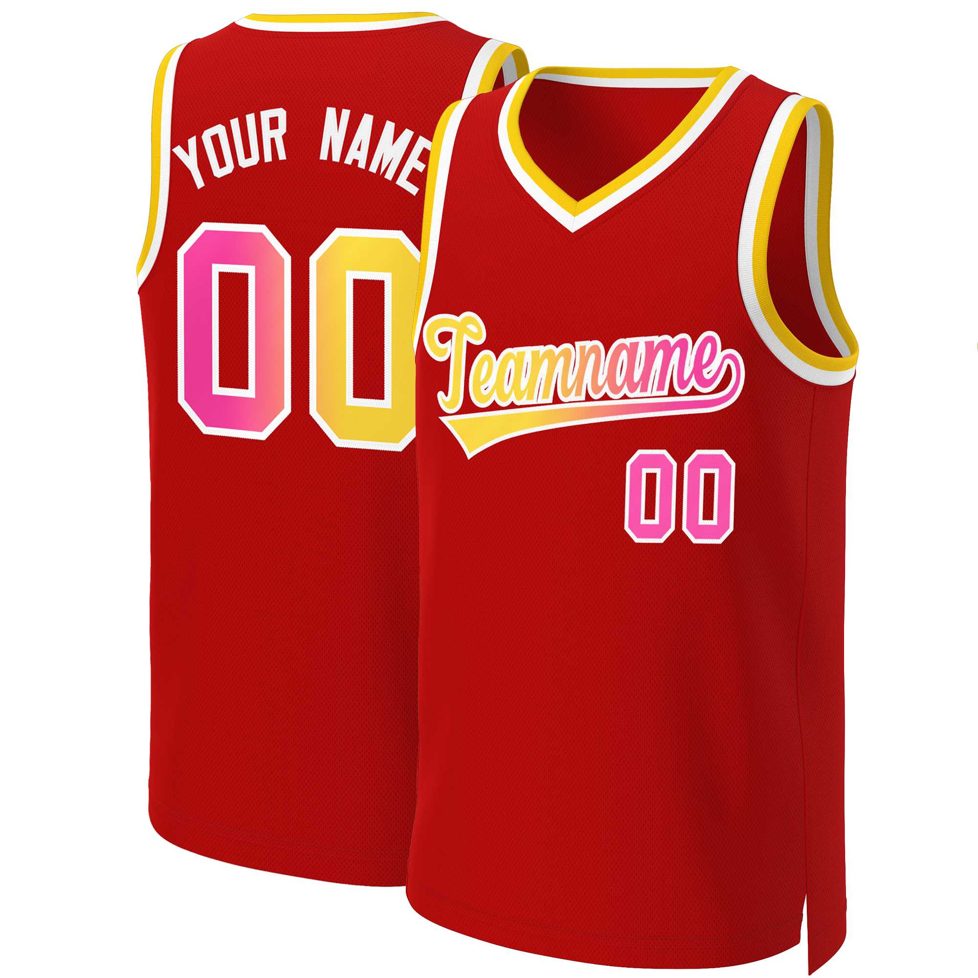 Custom Red Yellow-White Classic Gradient Fashion Tops Basketball Jersey