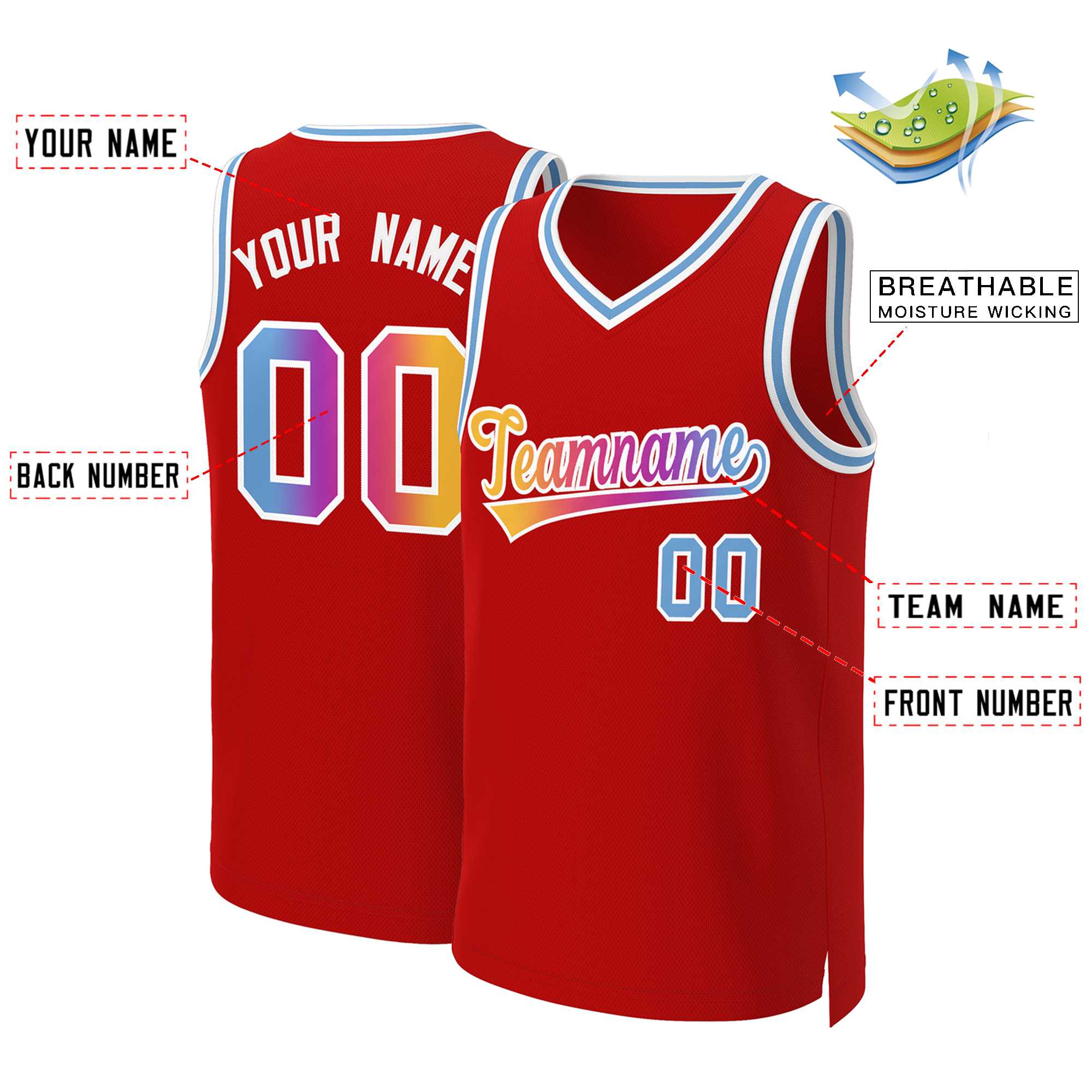 Custom Red Yellow-White Classic Gradient Fashion Tops Basketball Jersey