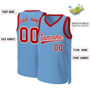 Maillot de basket-ball classique personnalisé, bleu clair, rouge et blanc