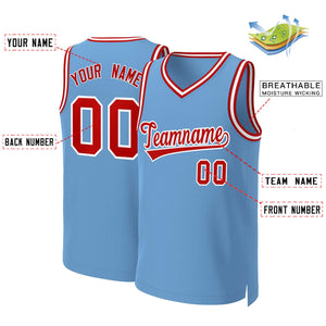 Maillot de basket-ball classique personnalisé bleu clair rouge-blanc