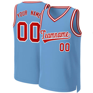 Maillot de basket-ball classique personnalisé bleu clair rouge-blanc