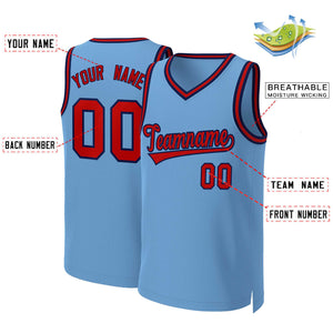 Maillot de basket-ball classique personnalisé bleu clair rouge-marine