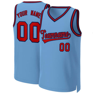 Maillot de basket-ball classique personnalisé bleu clair rouge-marine